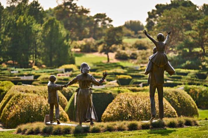 Family sculpture overlooking the maze garden