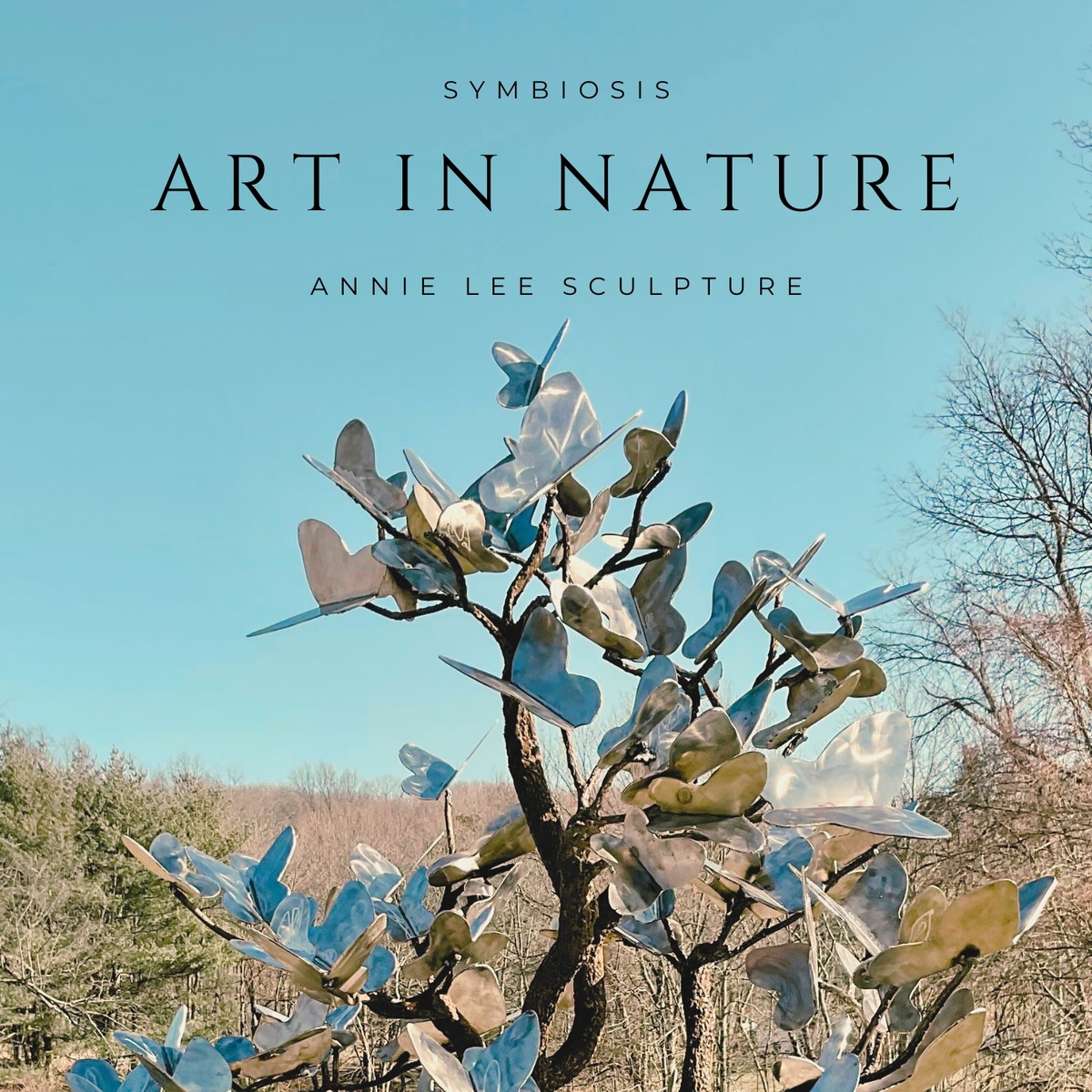 Art in Nature text over a bonsai tree sculpture