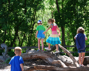 Children playing in the under the oak play area