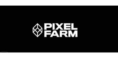 Black and white pixel farm logo
