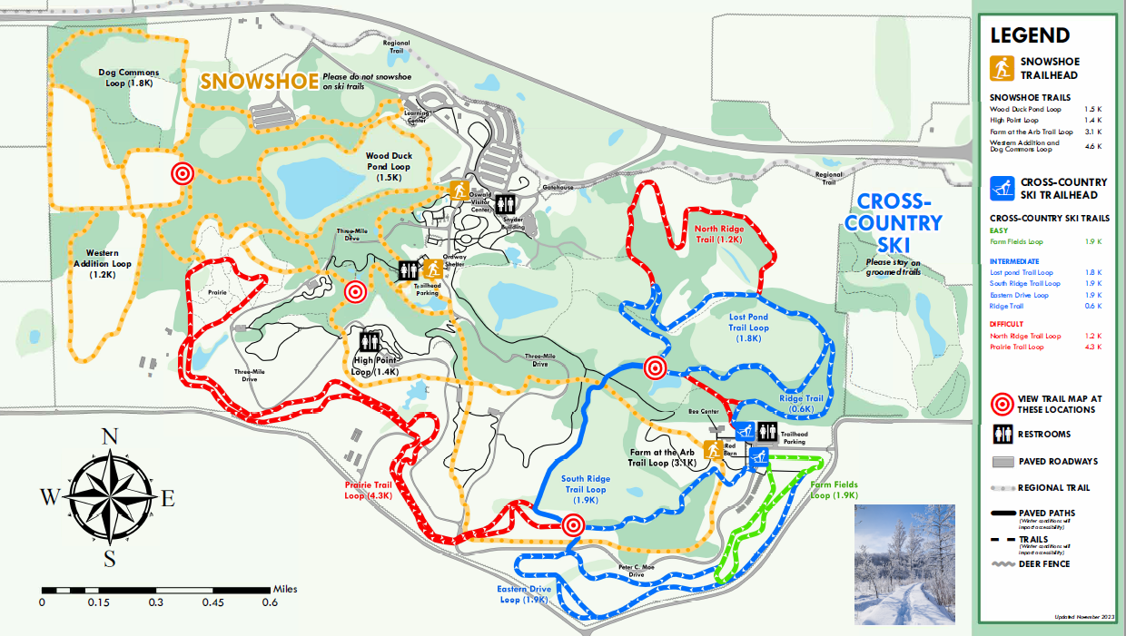 Ski and snowshoe map for 2023-24
