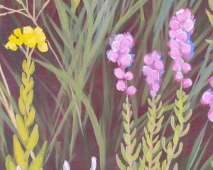 Colorful yellow and purple blooms painting