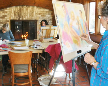 art studio participants in the Tea Room