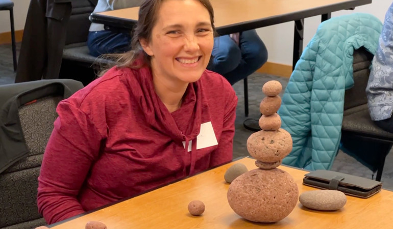 Stone balance students from 2022, photo by Instructor Peter Juhl