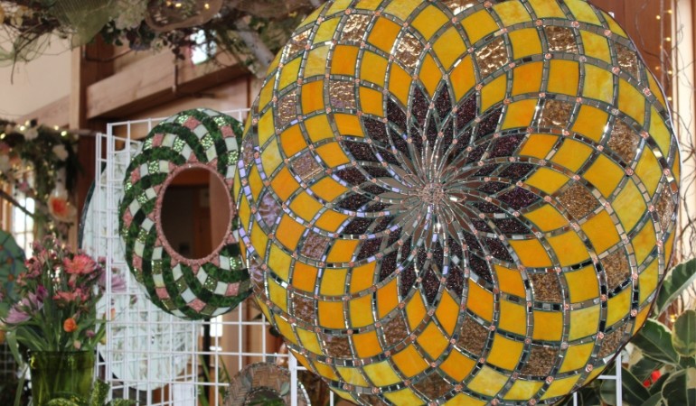 Mosaics hanging during the flower show