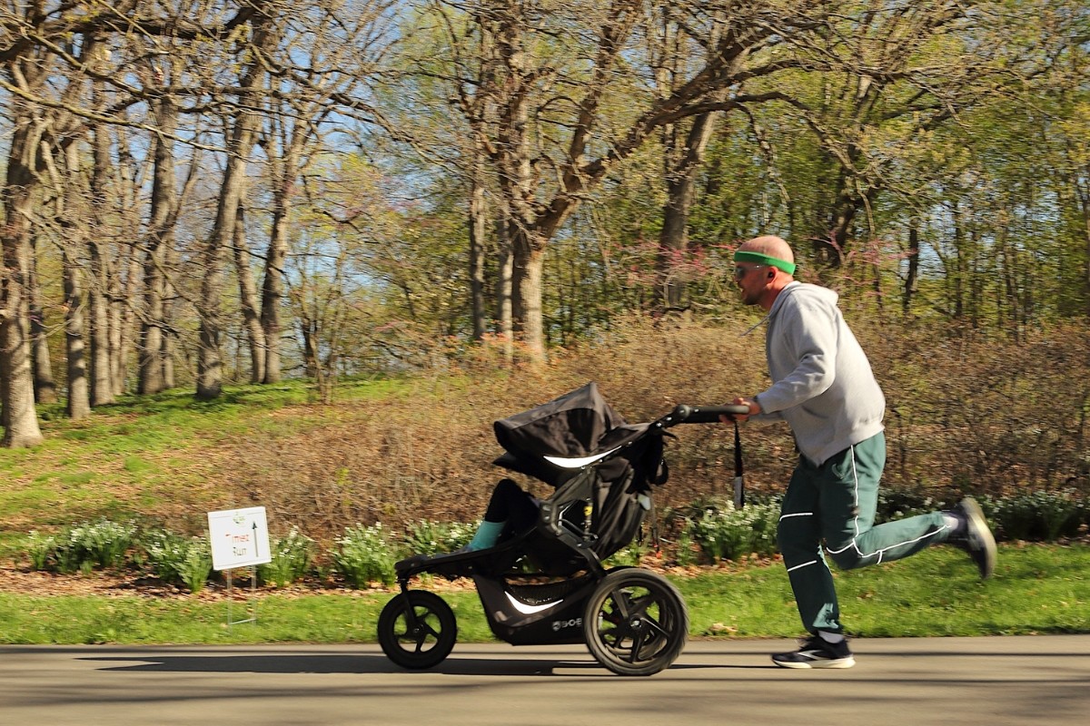 Man running with a stroller