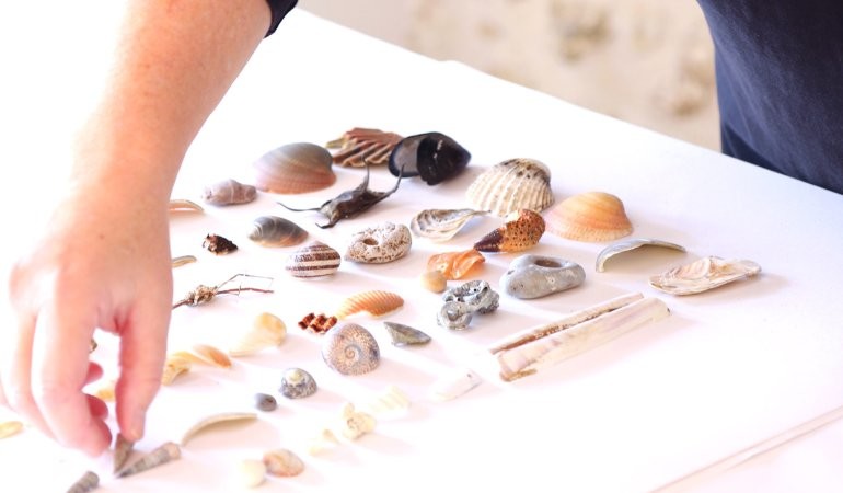 Hand arranging shells