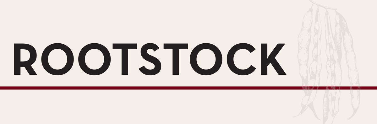Rootstock text with pea graphic