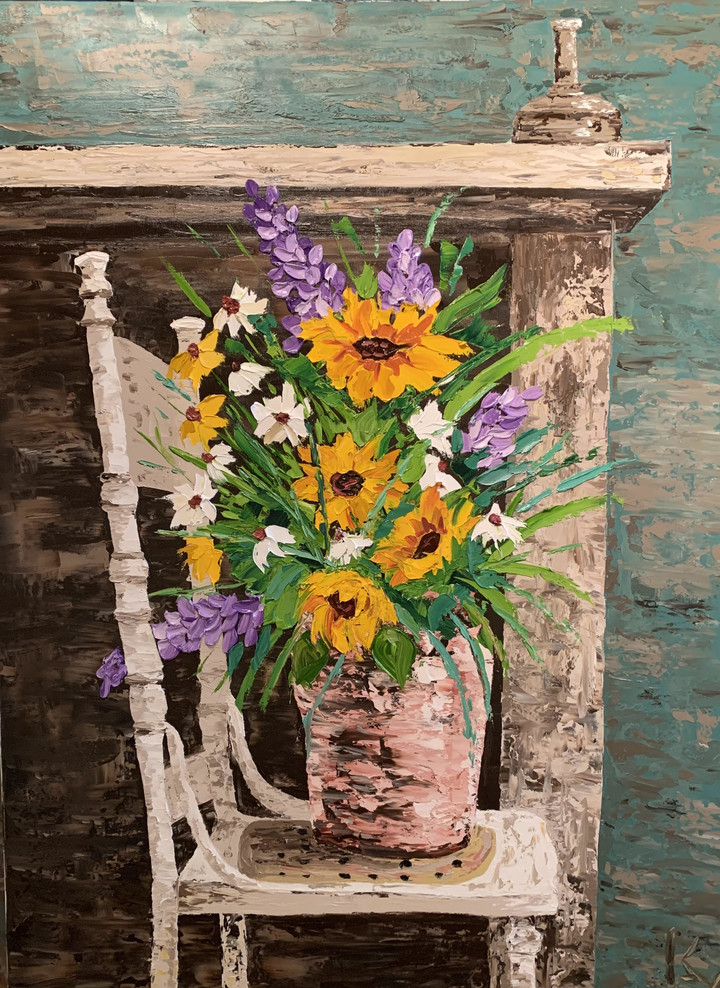 Flowers on a chair painting