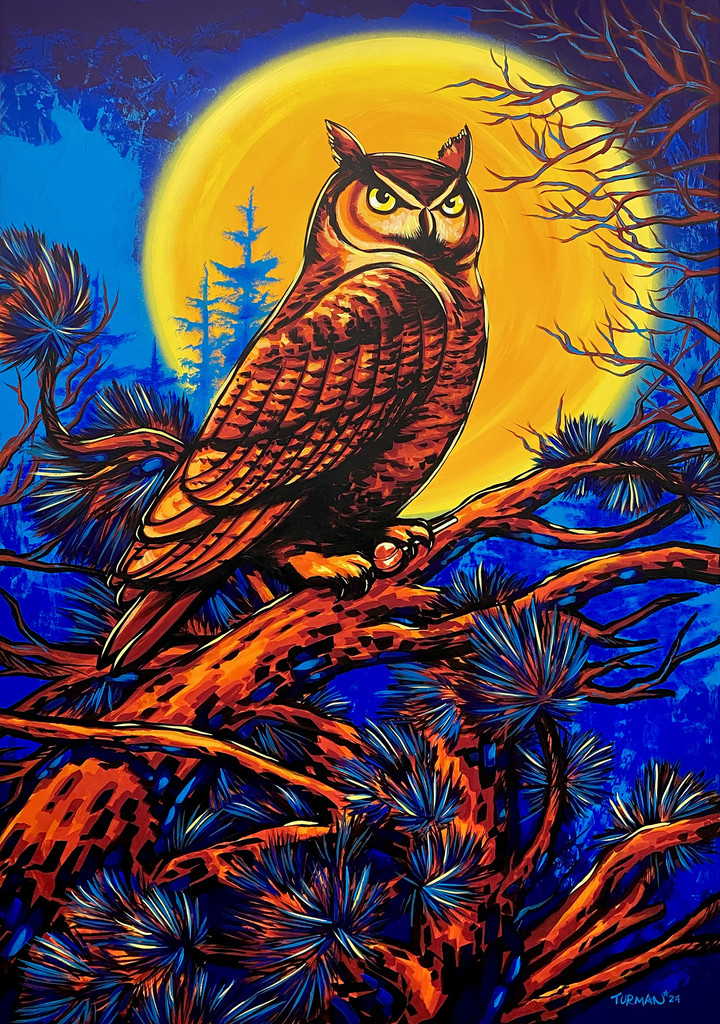 Owl acrylic painting by Adam Turman